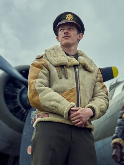 Masters Of The Air Callum Turner Shearling Leather Aviator Jacket