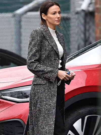 Michelle Keegan Fool Me Once Checkered Black and White Trench Coat