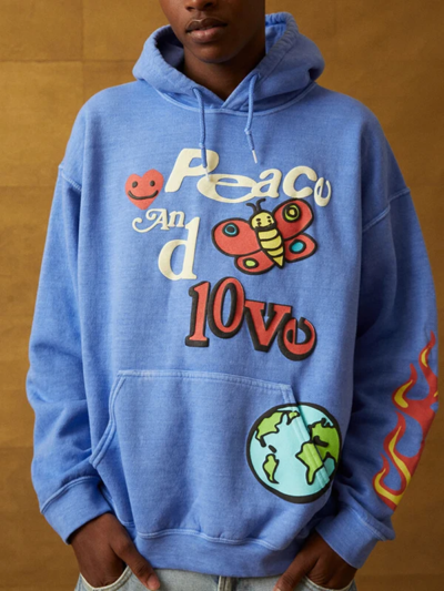 Peace And Love Blue Fleece Pullover Hoodie