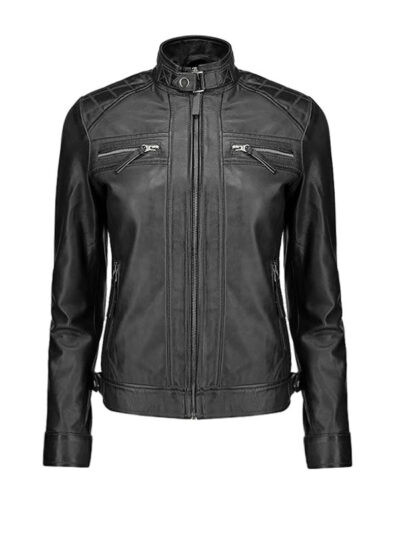 Women’s Vintage Classic Moto Biker Black Leather Jacket