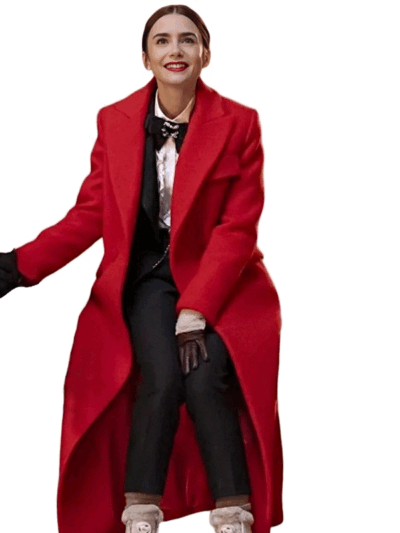 Lily Collins Emily in Paris S04 Red Wool Coat