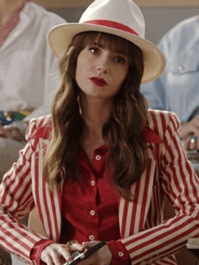 Lily Collins Emily in Paris Season 04 Red and White Blazer