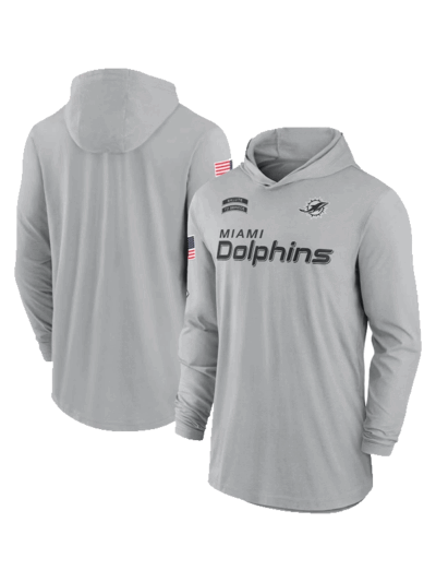 Miami Dolphins Salute to Service Gray Pullover Hooded T-Shirt