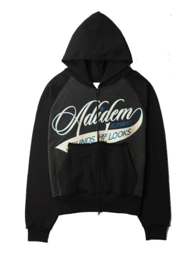 Adidem Asterisks Cursive Chainstitch Ribbon Black Hoodie