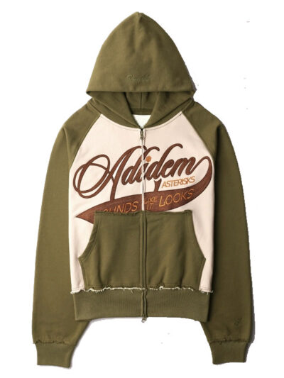 Adidem Asterisks Cursive Chainstitch Ribbon Olive Hoodie