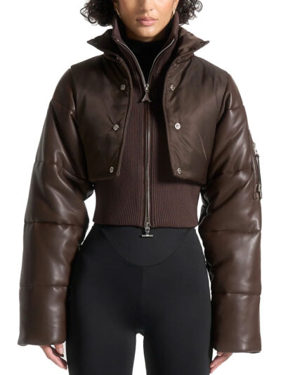 Maniere De Voir Cropped Brown Puffer Jacket