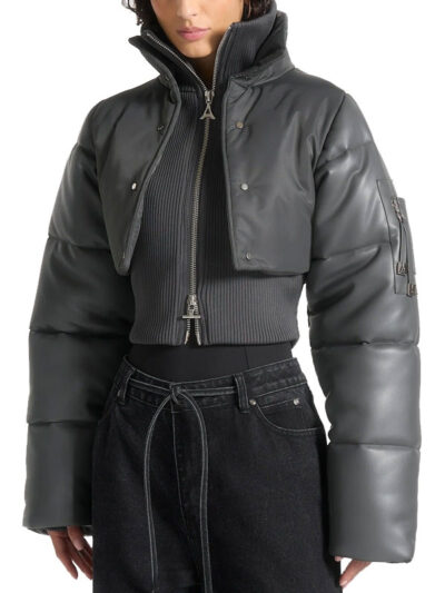 Maniere De Voir Cropped Grey Puffer Jacket