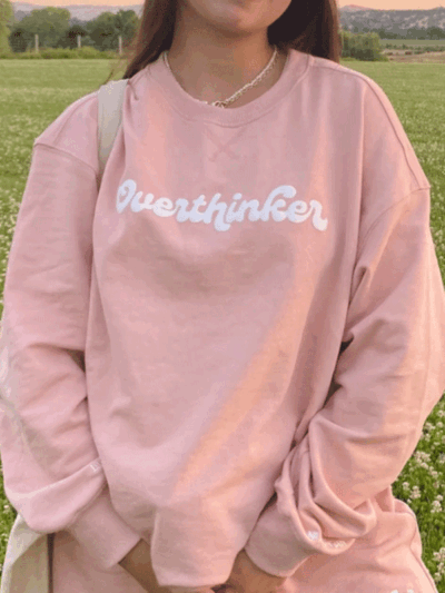 Overthinker Pink Fleece Pullover Sweatshirt