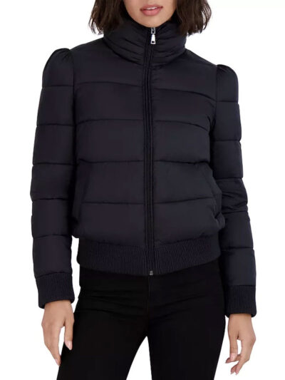 Tahari Cole Quilted Black Puffer Zipper Jacket