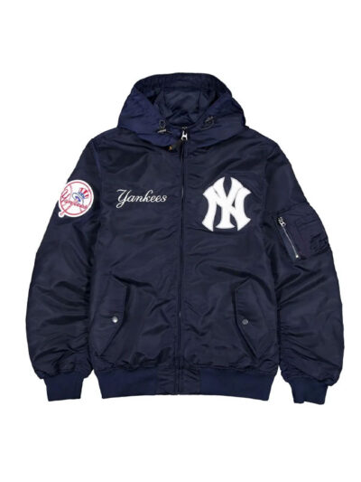 MLB New York Yankees Hooded Blue Bomber Jacket